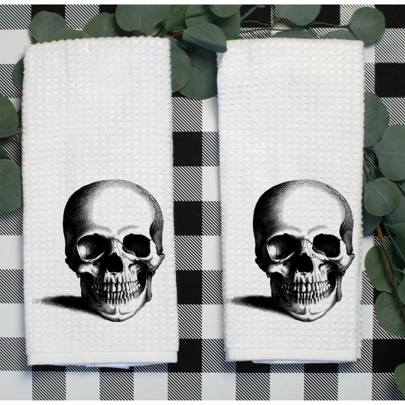 Tea Towels, Set of 2, Skull - Picture 1 of 3